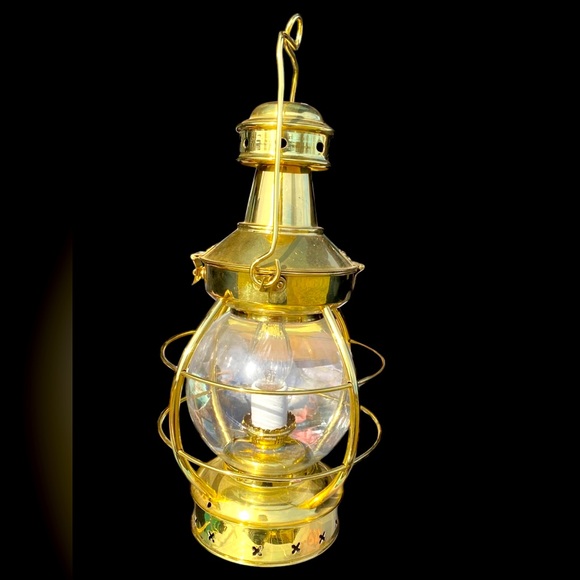 VINTAGE POLISHED MARITIME BRASS HURRICANE LAMPS With Handle 20